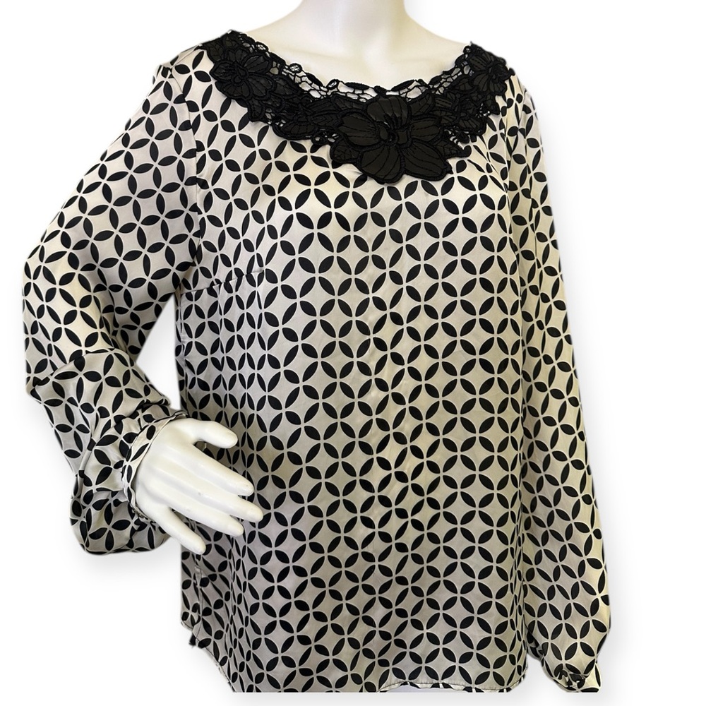 Edas Italian Designer Beige Geometric Retro 60's Style Blouse